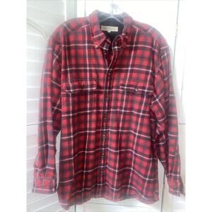 Claybrooke Outdoors Button Up Red Plaid Long Sleeve Flannel Shirt Cotton Large